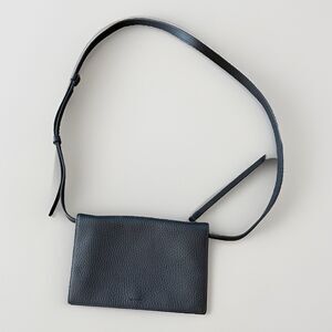 All Saints Fetch Adjustable Strap Pebbled Leather Crossbody Bag Purse Black 5x8